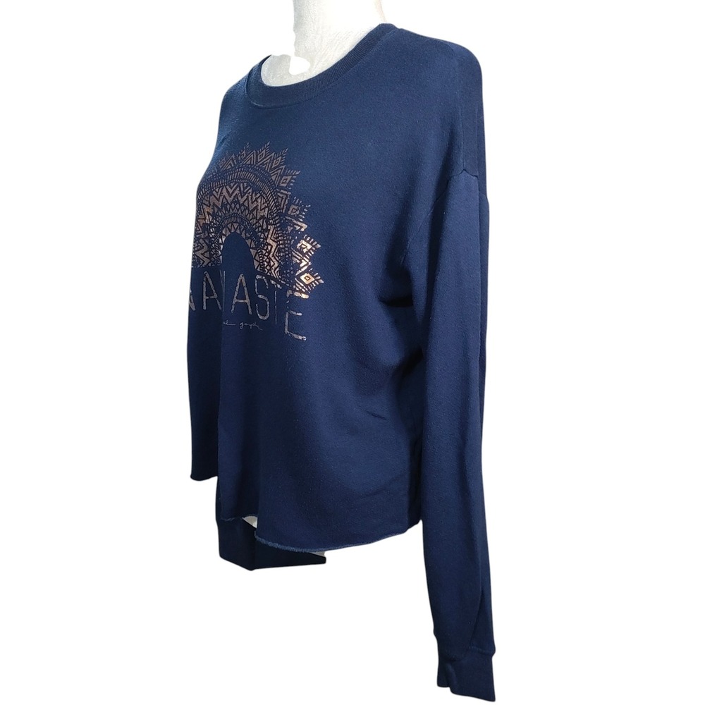Spiritual Gangster Namaste Graphic Sweatshirt Navy Blue Gold Yoga Athleisure - M - Picture 3 of 9